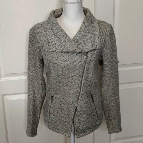 Halogen women's medium asymmetric zip up blazer jacket long sleeve taupe color - Picture 1 of 9